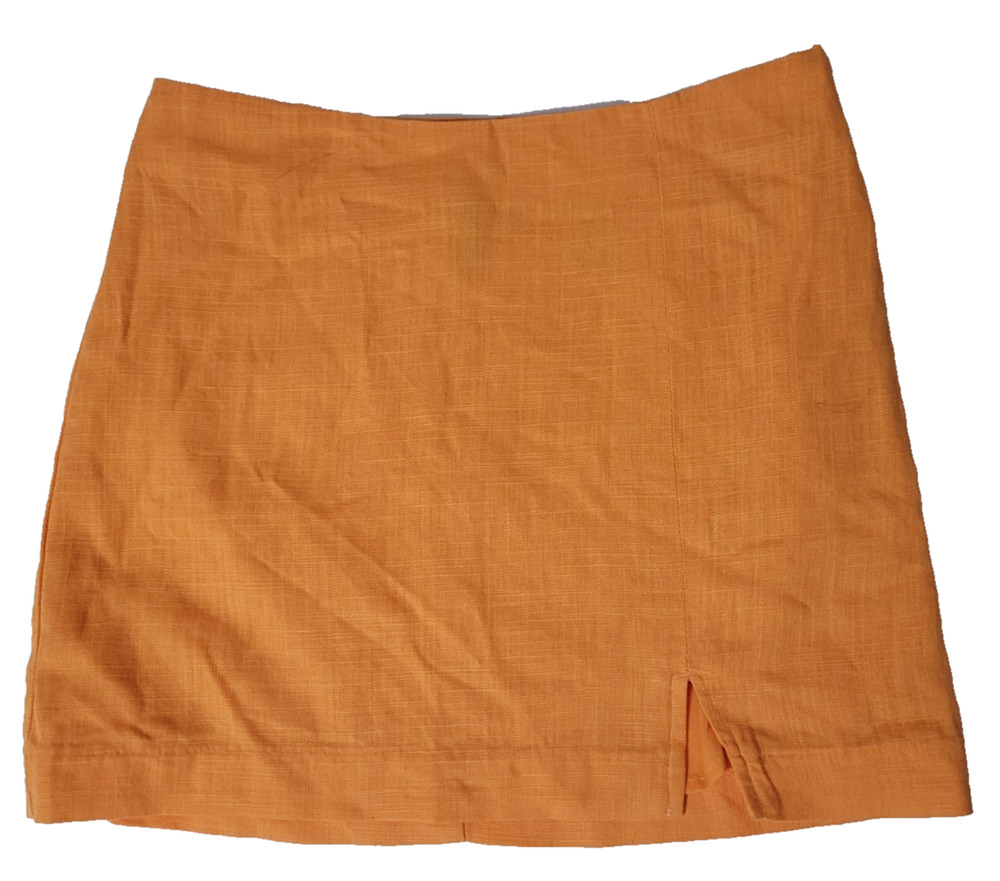 H&M Divided Womens Size 0 Orange Linen Mini Skirt Lined Front Slit